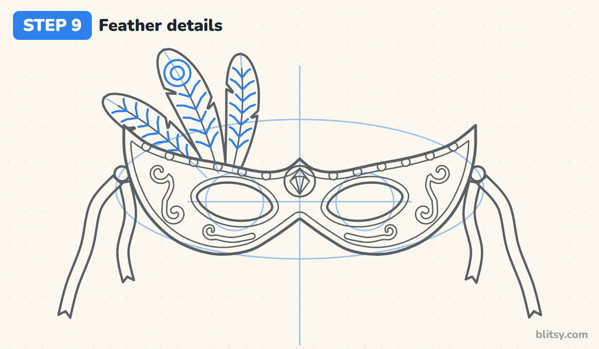 How to draw a mask step by step step 9 - add the feather details