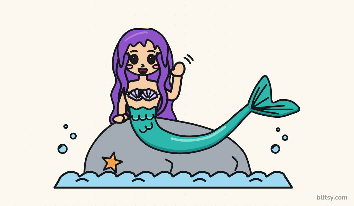 How to draw a mermaid step by step - finished drawing