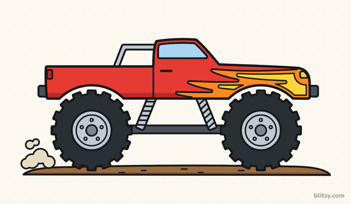 How to draw a monster truck step by step - finished drawing