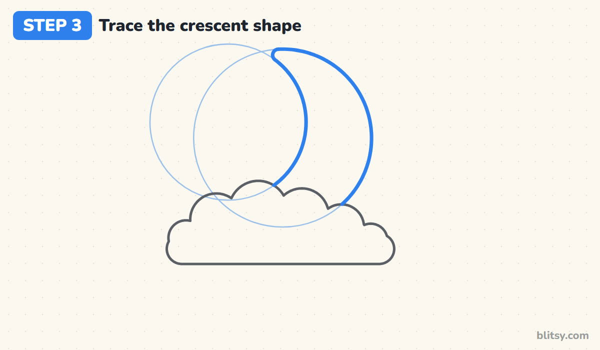 How to draw a moon step by step step 3 - trace the crescent shape