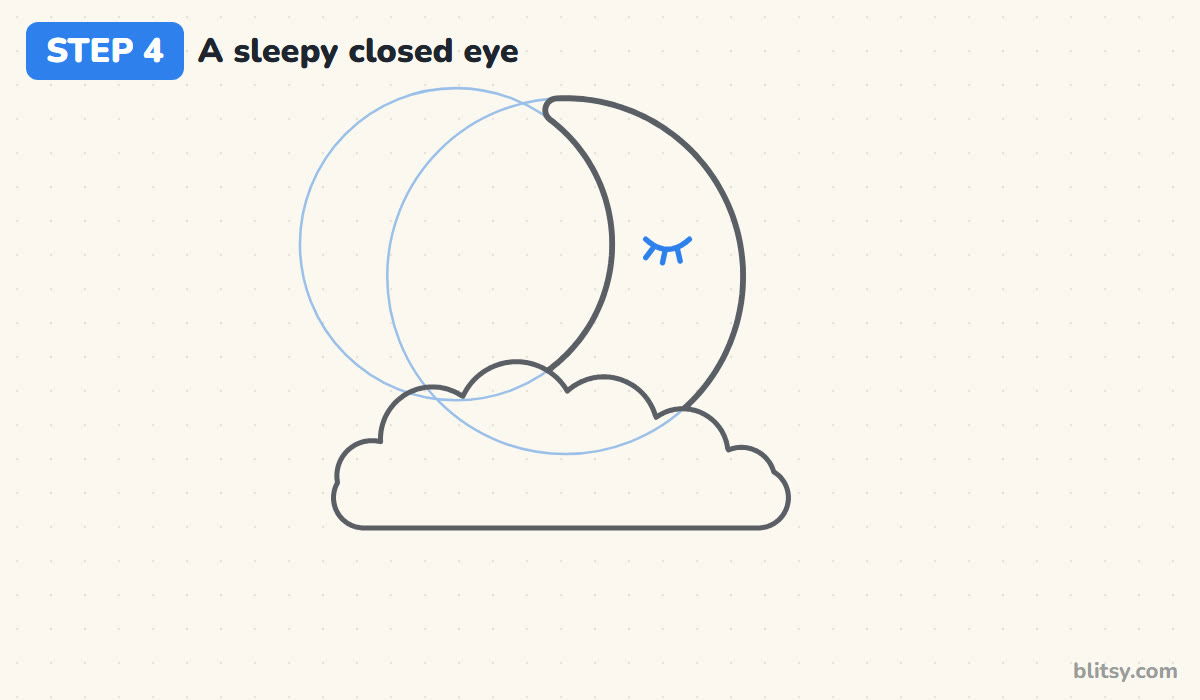 How to draw a moon step by step step 4 - add a sleepy closed eye