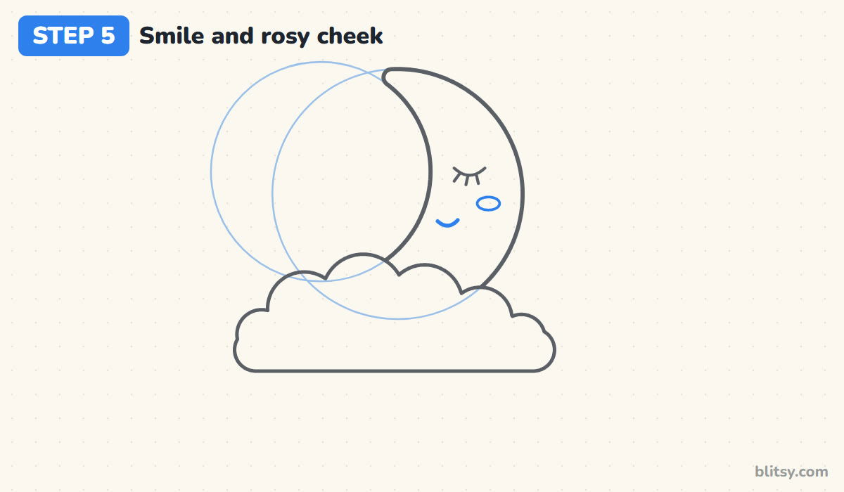 How to draw a moon step by step step 5 - give it a smile and a rosy cheek