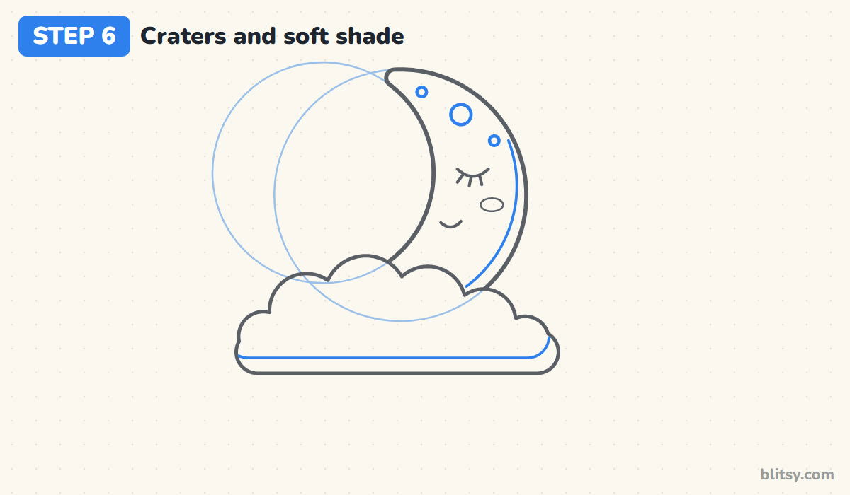 How to draw a moon step by step step 6 - draw craters and soft shade
