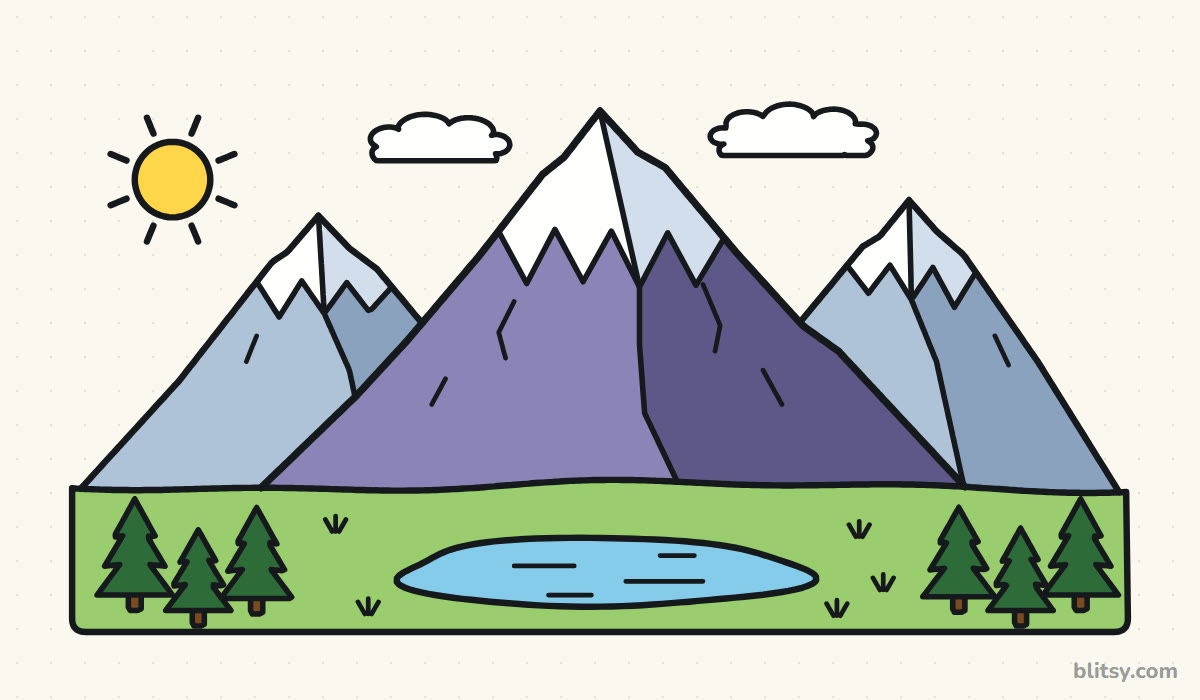 How to draw a mountain step by step - finished drawing