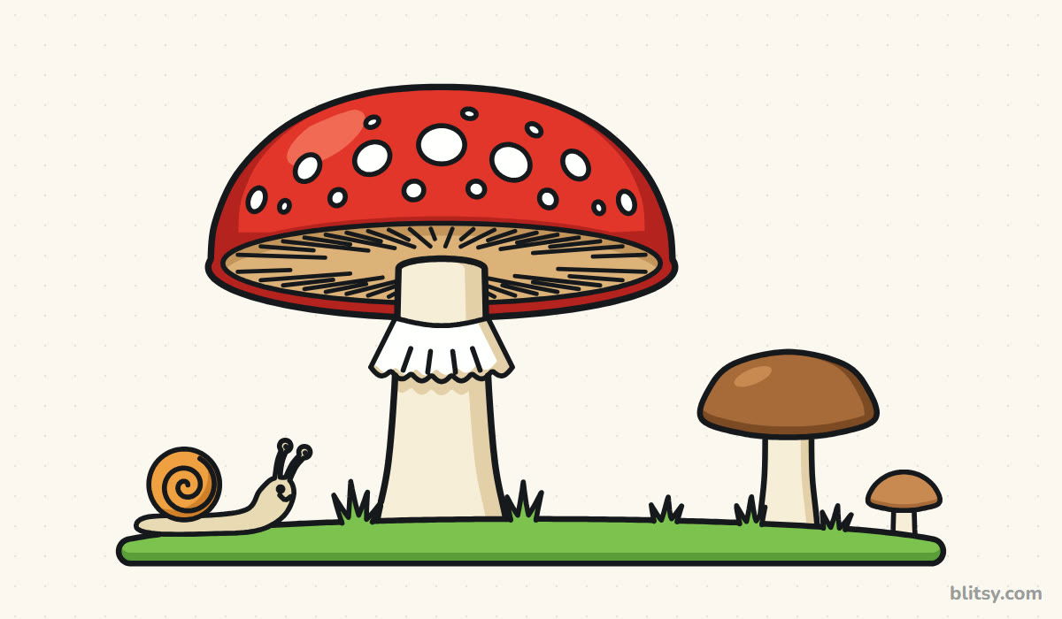 How to draw a mushroom step by step - finished colored mushroom drawing