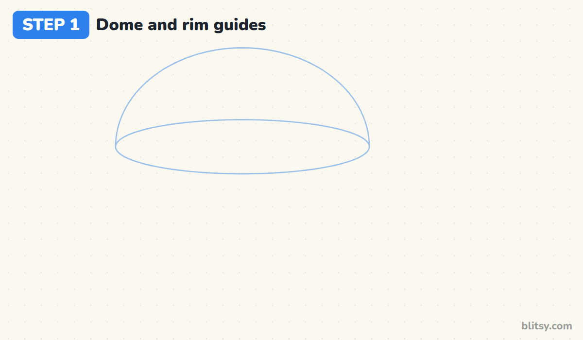 How to draw a mushroom step by step step 1 - sketch the dome and the rim oval