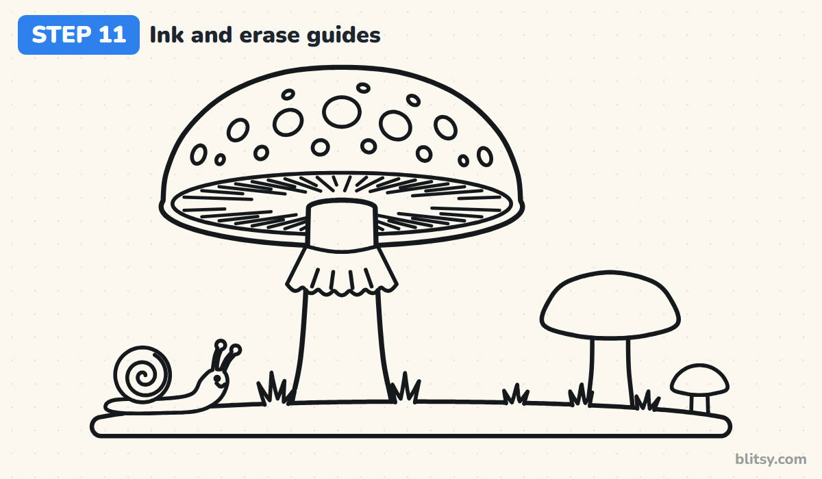 How to draw a mushroom step by step step 11 - ink the lines and erase the guides