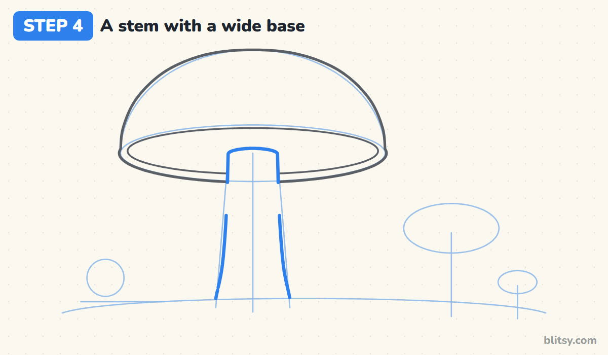 How to draw a mushroom step by step step 4 - draw a stem that widens at the bottom
