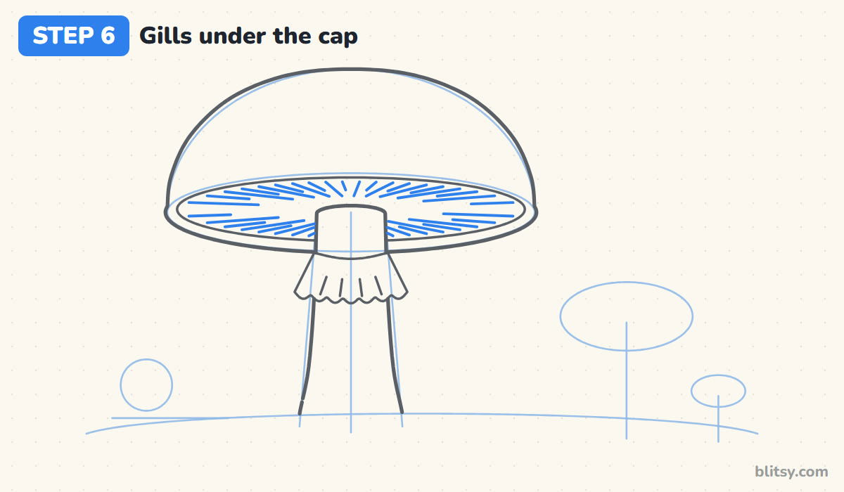 How to draw a mushroom step by step step 6 - fill the underside with gills