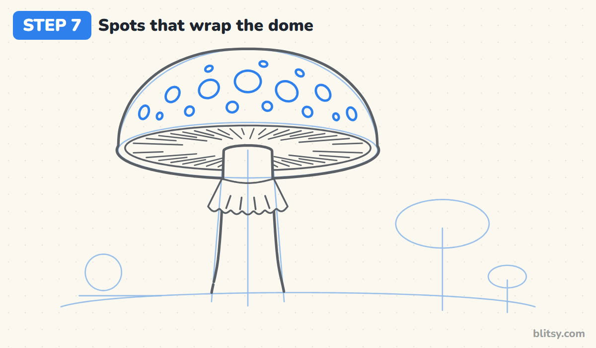 How to draw a mushroom step by step step 7 - wrap the spots around the dome