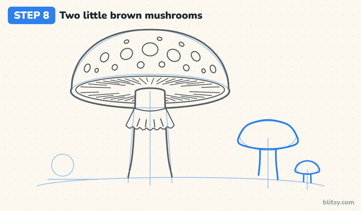 How to draw a mushroom step by step step 8 - add two little brown mushrooms