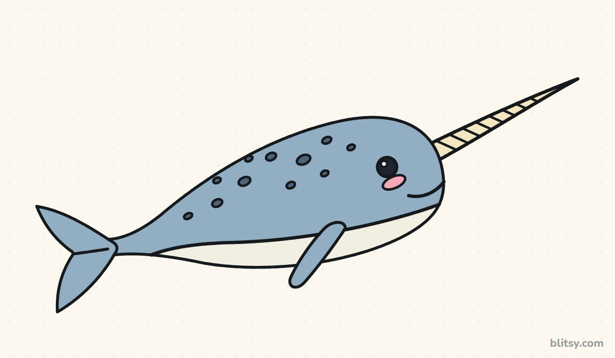 How to draw a narwhal step by step - finished colored narwhal drawing