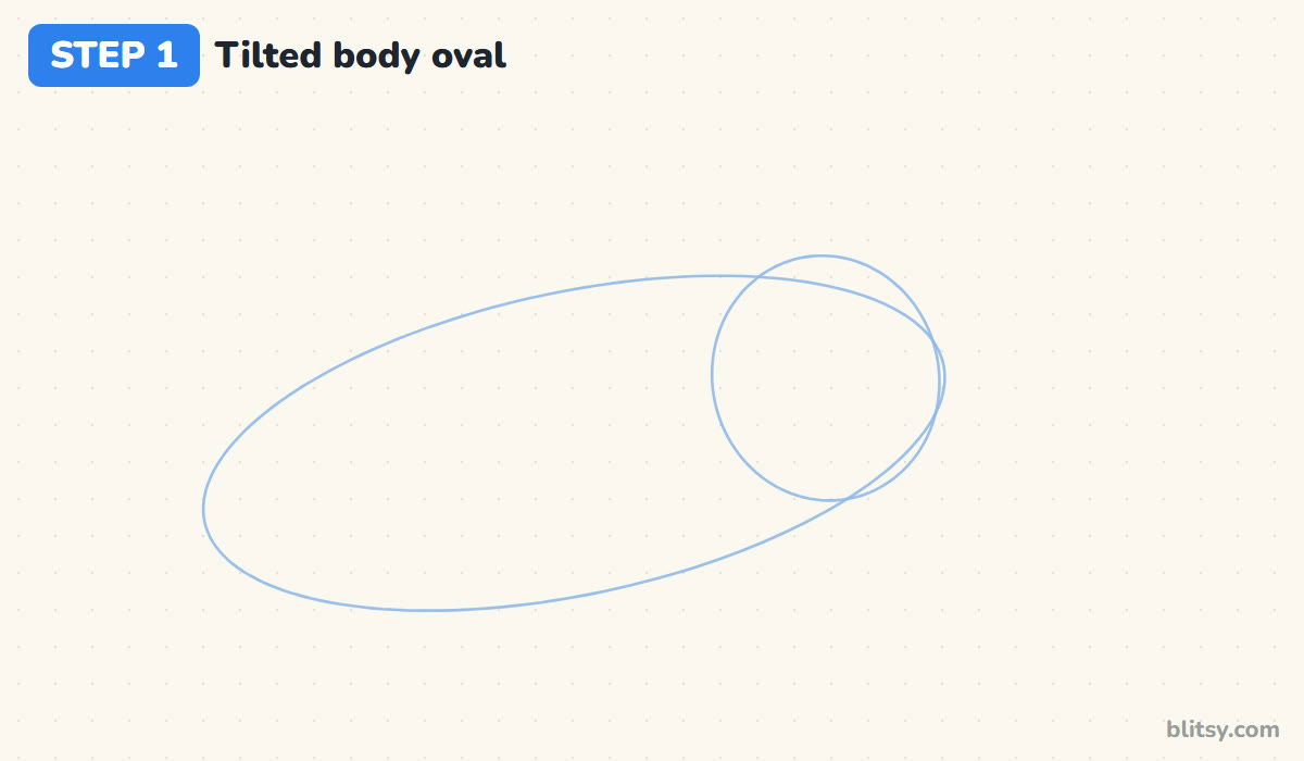 How to draw a narwhal step by step step 1 - sketch a tilted oval and a head circle