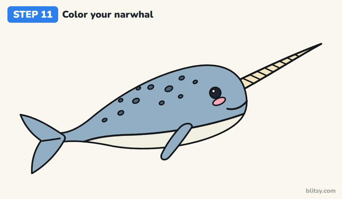 How to draw a narwhal step by step step 11 - color your narwhal