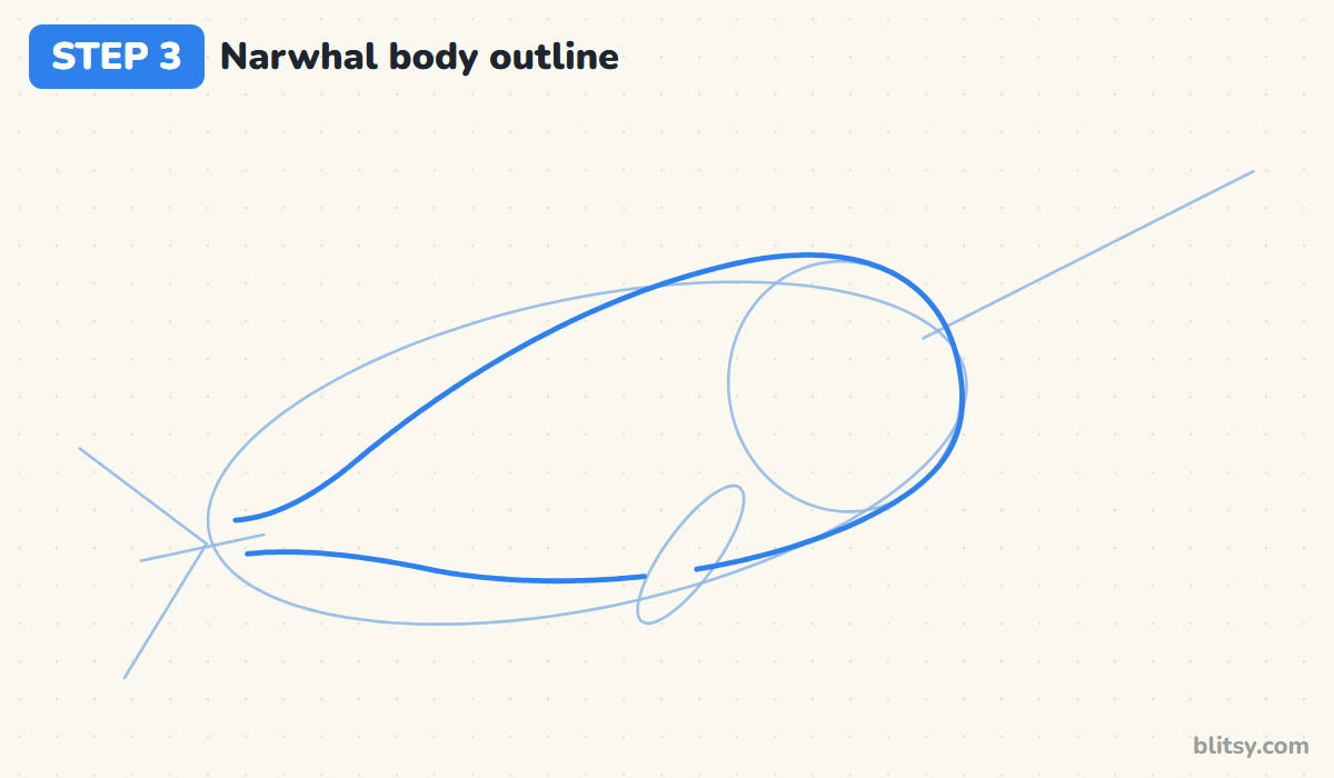 How to draw a narwhal step by step step 3 - draw the narwhal body outline