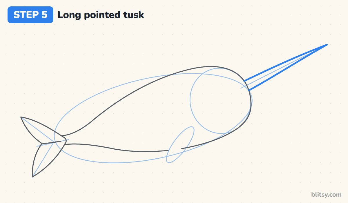 How to draw a narwhal step by step step 5 - draw the long tusk