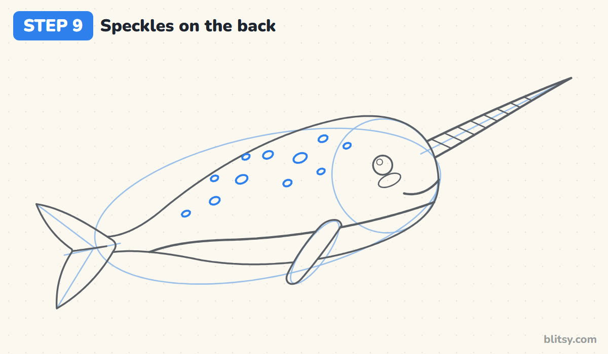 How to draw a narwhal step by step step 9 - draw the speckles on the back
