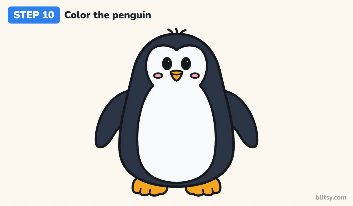 How to draw a penguin step by step step 10 - color your penguin