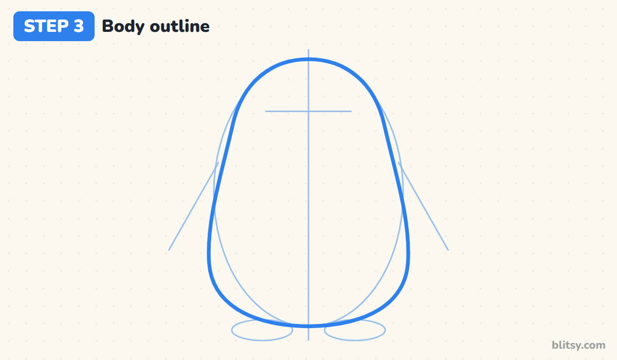 How to draw a penguin step by step step 3 - draw the body outline