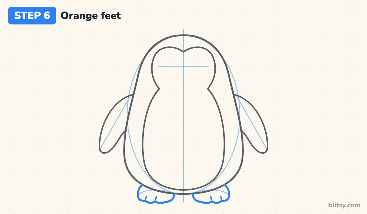 How to draw a penguin step by step step 6 - add the orange feet