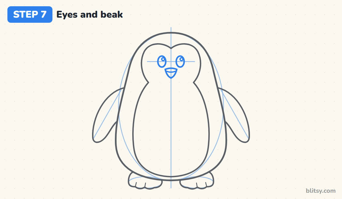 How to draw a penguin step by step step 7 - draw the eyes and the beak
