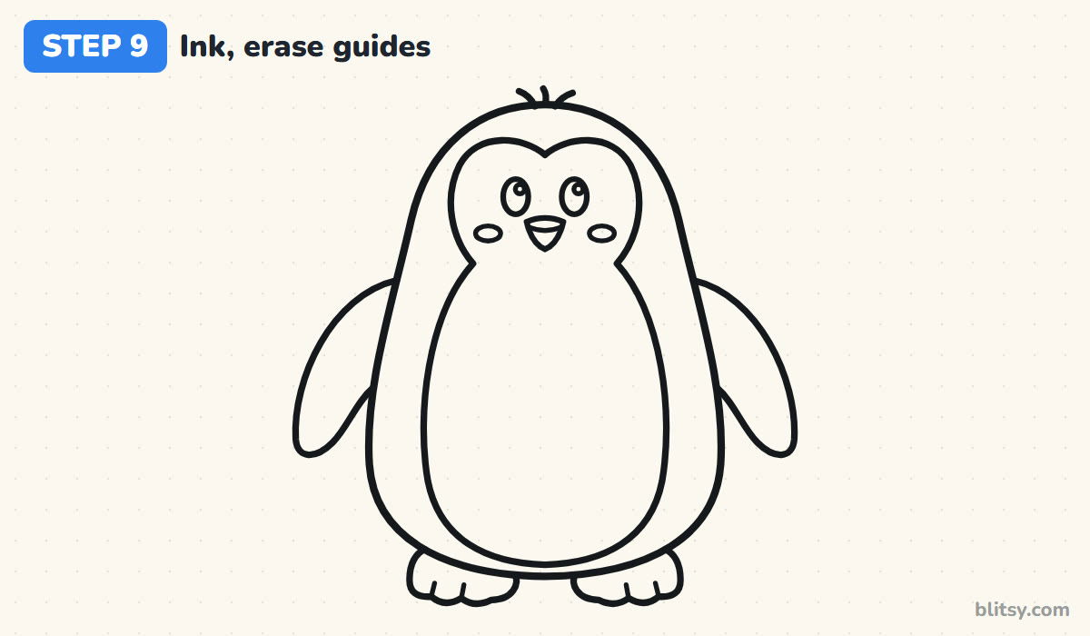 How to draw a penguin step by step step 9 - ink the lines and erase the guides