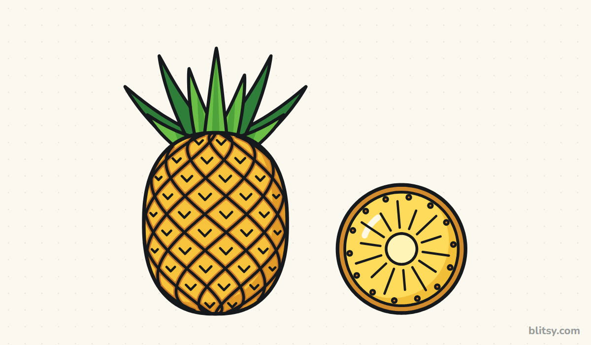 How to draw a pineapple step by step - finished drawing