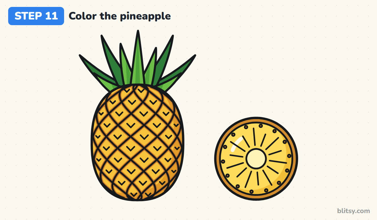 How to draw a pineapple step by step step 11 - color the pineapple