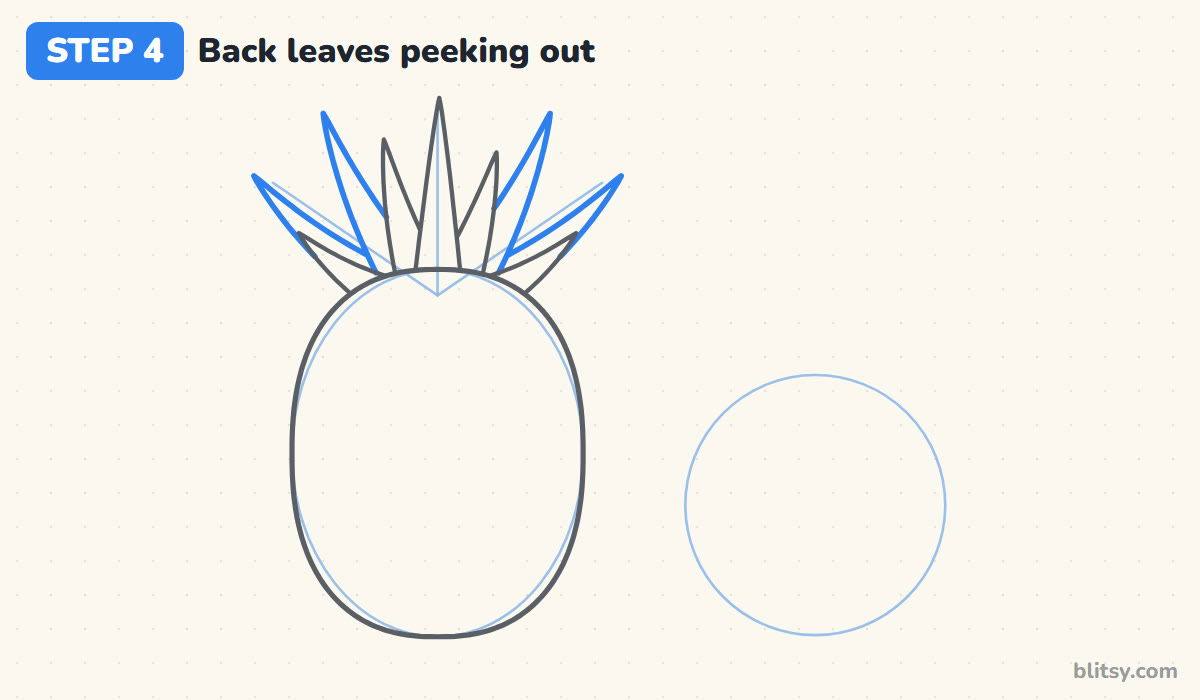 How to draw a pineapple step by step step 4 - fill gaps with back leaves