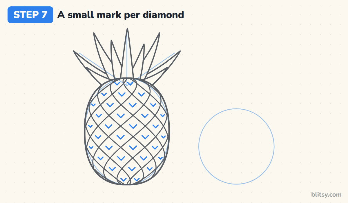 How to draw a pineapple step by step step 7 - put a small mark in each diamond