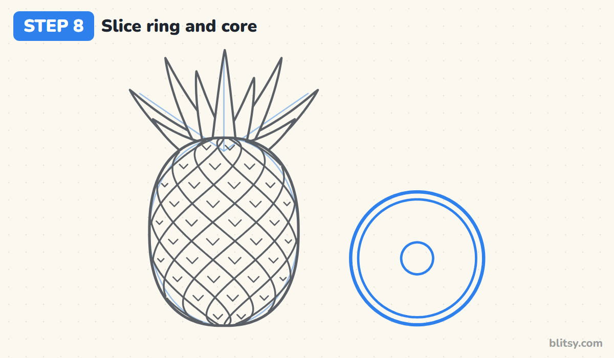 How to draw a pineapple step by step step 8 - turn the circle into a slice