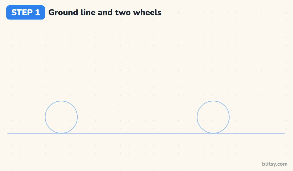 How to draw a police car step by step step 1 - draw a ground line and two wheel circles