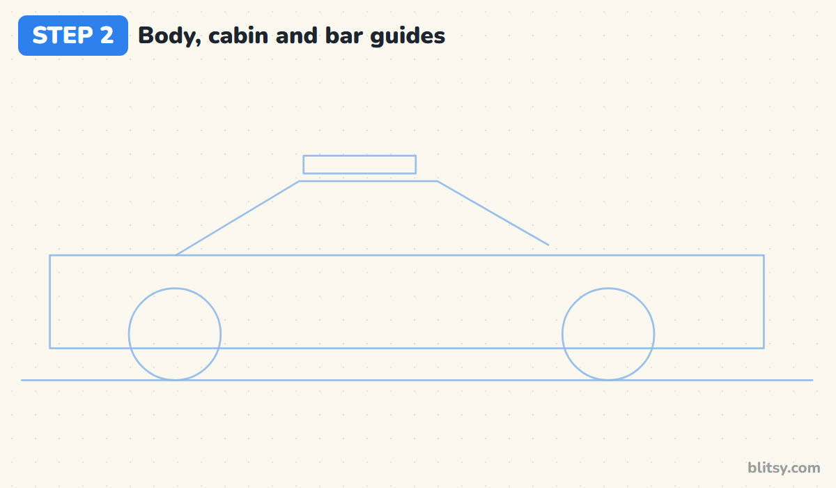 How to draw a police car step by step step 2 - sketch the body box and cabin guides