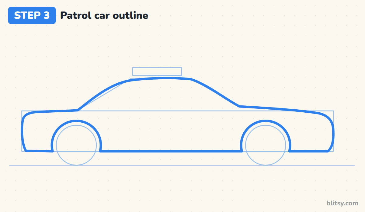 How to draw a police car step by step step 3 - trace the patrol car's outline