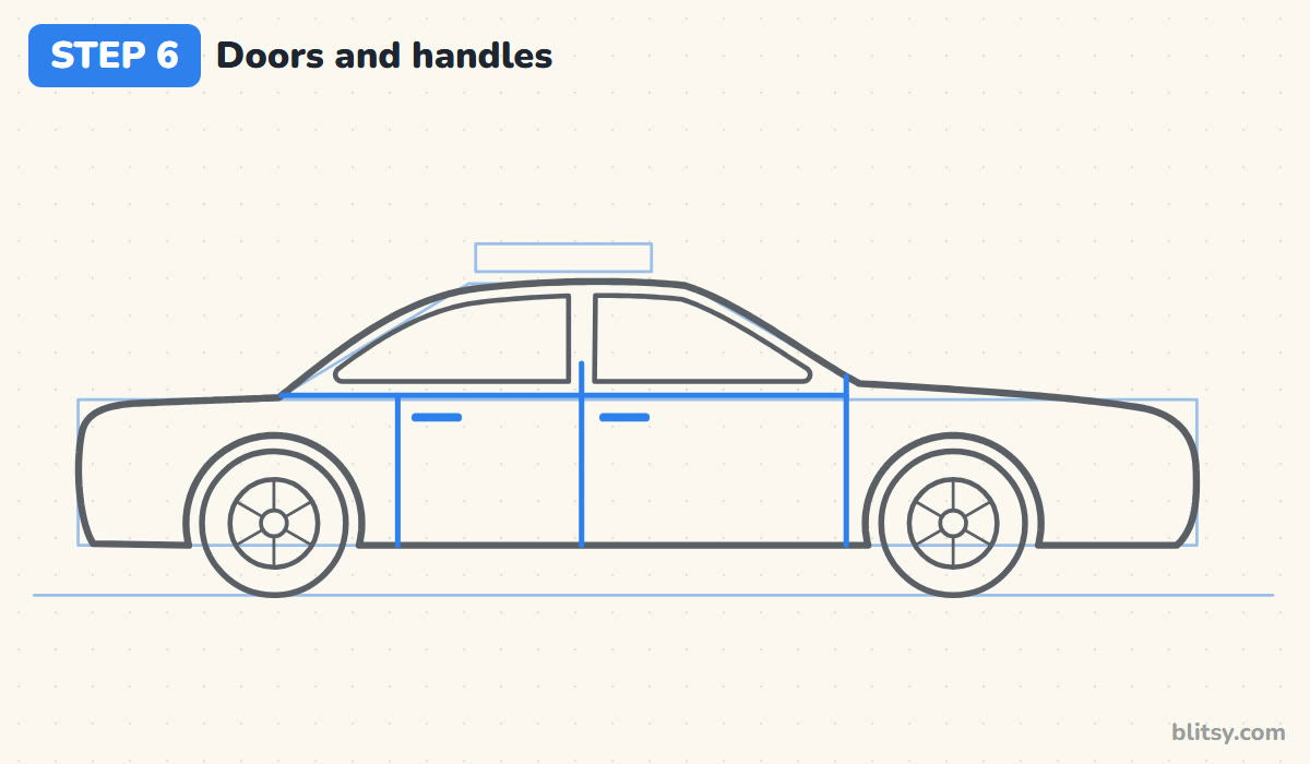 How to draw a police car step by step step 6 - mark the doors and handles