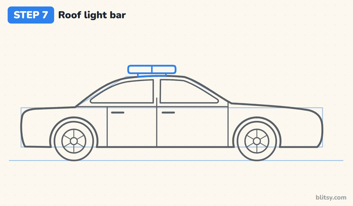 How to draw a police car step by step step 7 - build the roof light bar