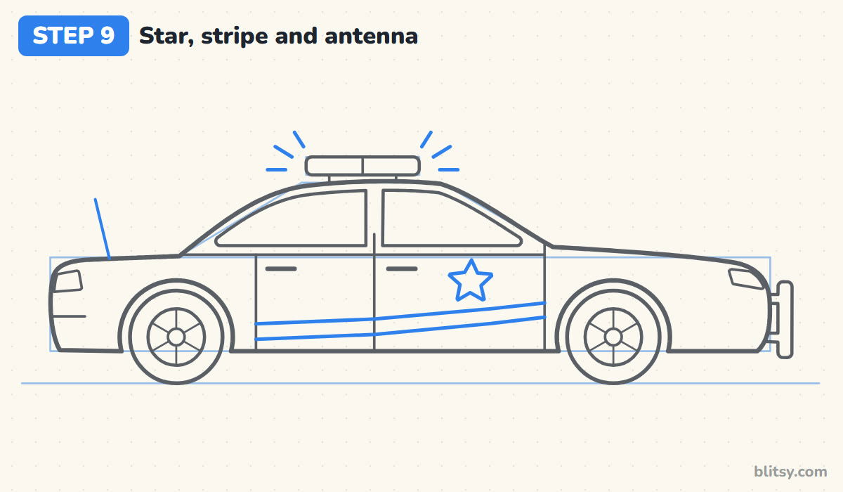 How to draw a police car step by step step 9 - draw the star badge and a stripe