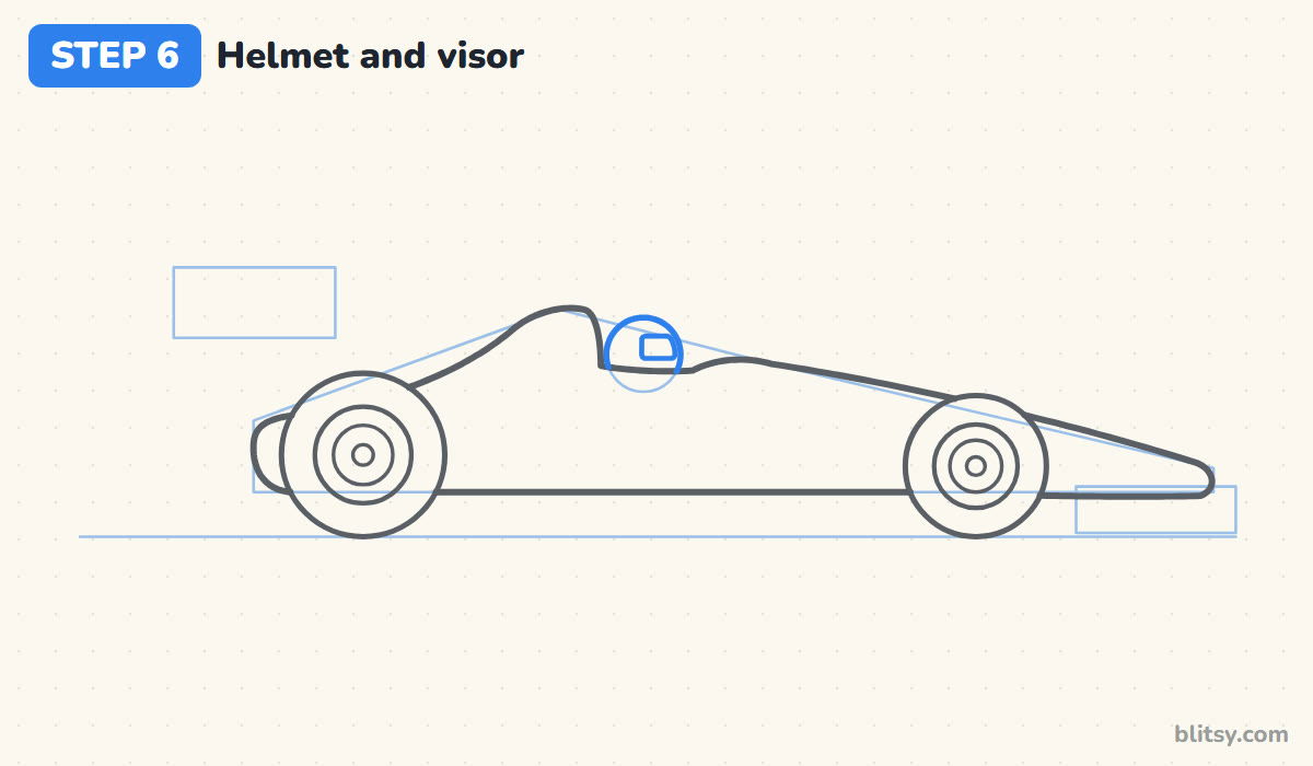 How to draw a race car step by step step 6 - draw the driver's helmet and visor