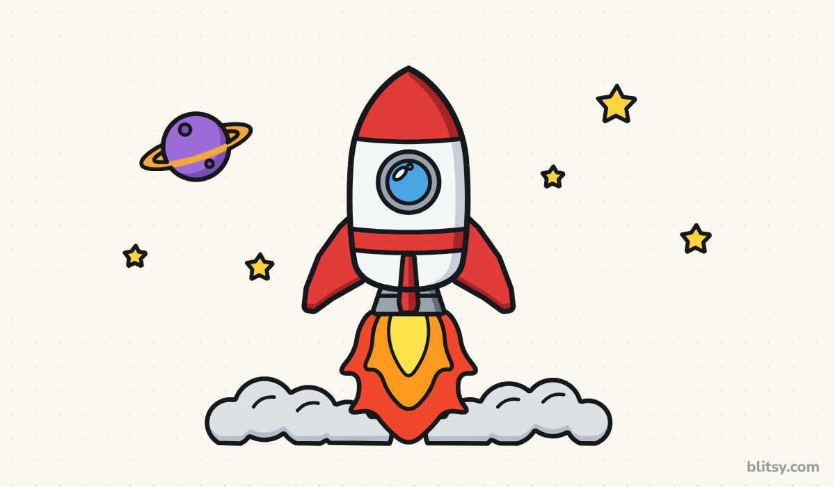 How to draw a rocket step by step - finished drawing