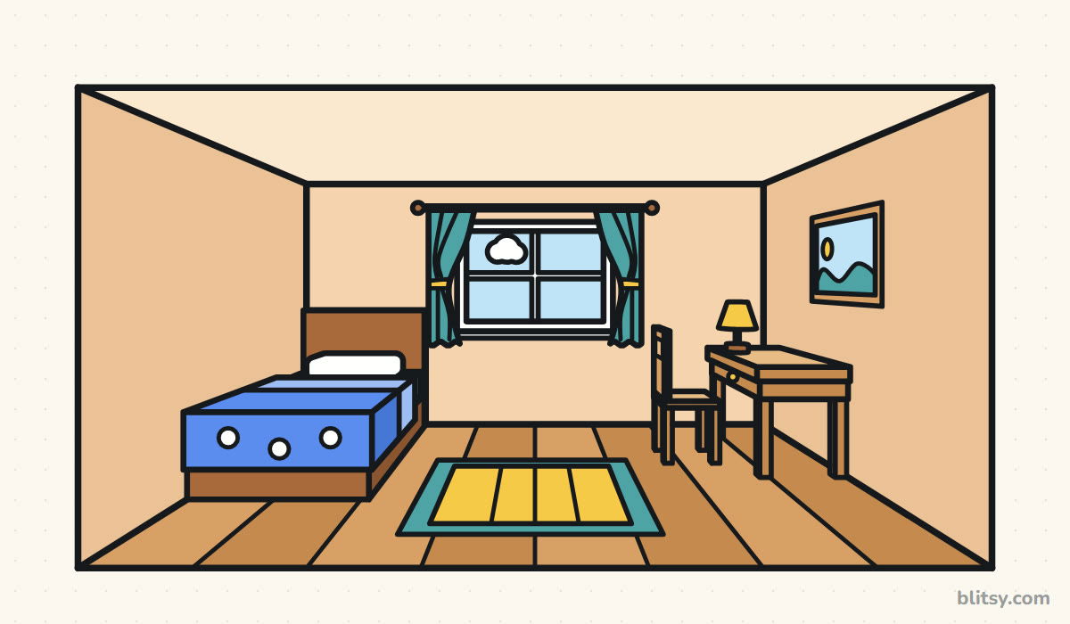 How to draw a room step by step - finished drawing