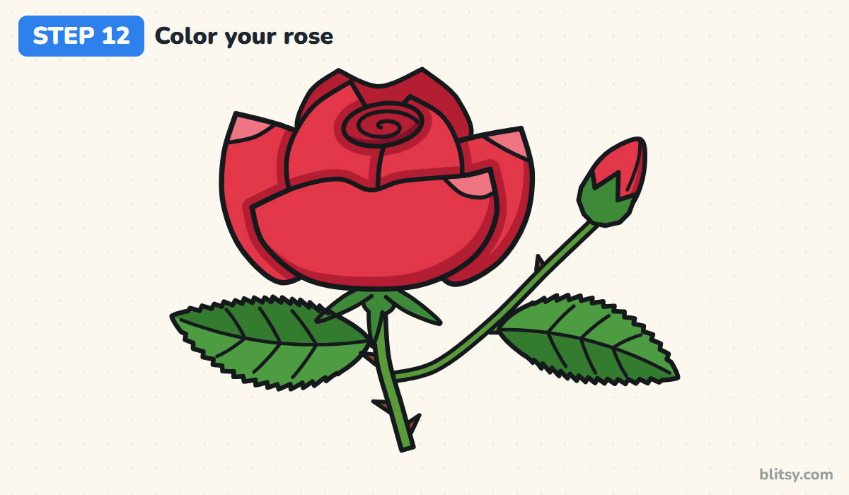 How to draw a rose step by step step 12 - color your rose