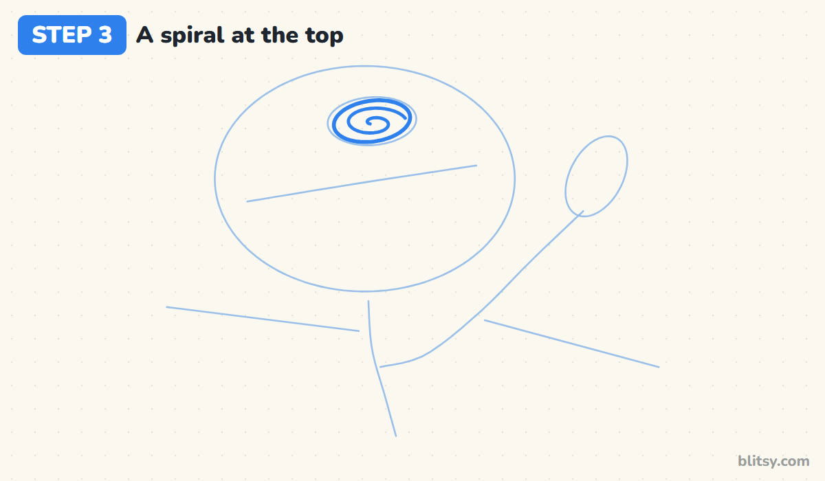 How to draw a rose step by step step 3 - draw a spiral at the top
