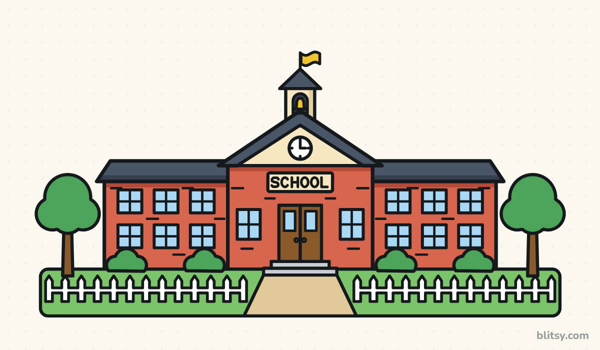 How to draw a school step by step - finished drawing