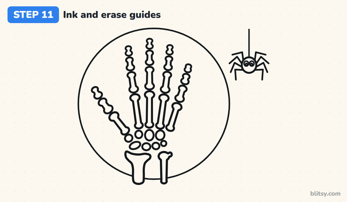 How to draw a skeleton hand step by step step 11 - ink the bones and erase the guides