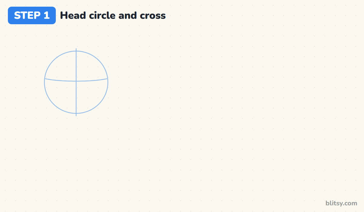 How to draw a snow leopard step by step step 1 - start with a head circle and a cross