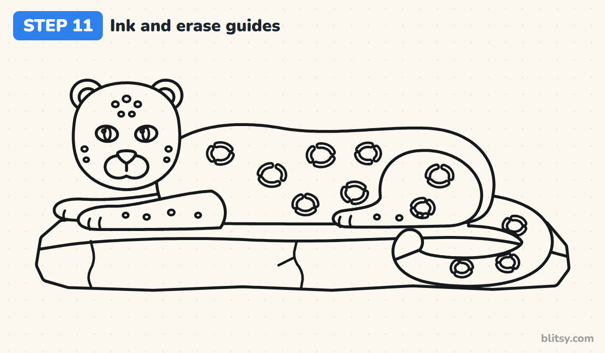 How to draw a snow leopard step by step step 11 - ink the lines and erase the guides