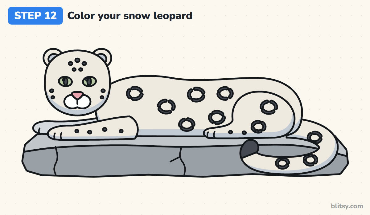 How to draw a snow leopard step by step step 12 - color your snow leopard