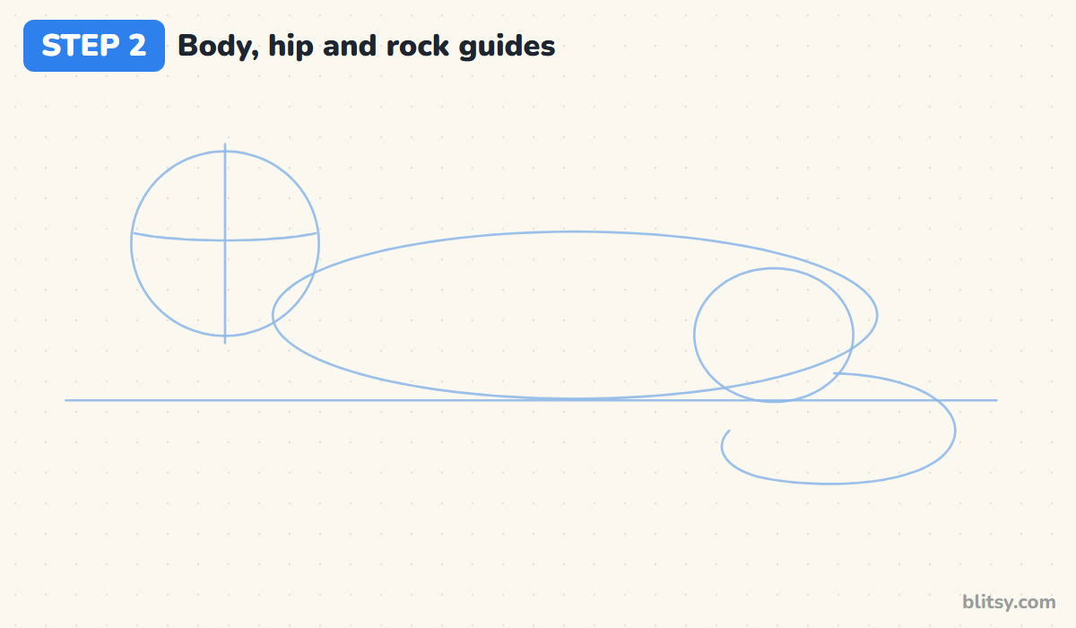 How to draw a snow leopard step by step step 2 - add the body and hip guides