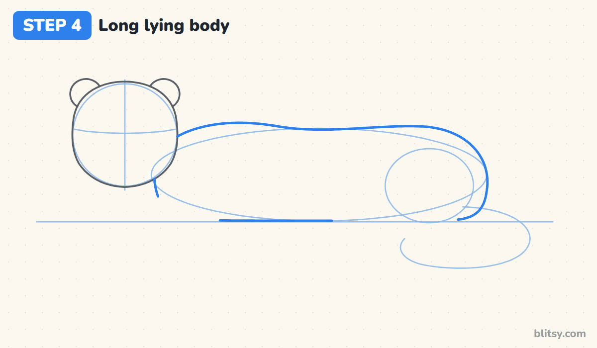 How to draw a snow leopard step by step step 4 - shape the long lying body
