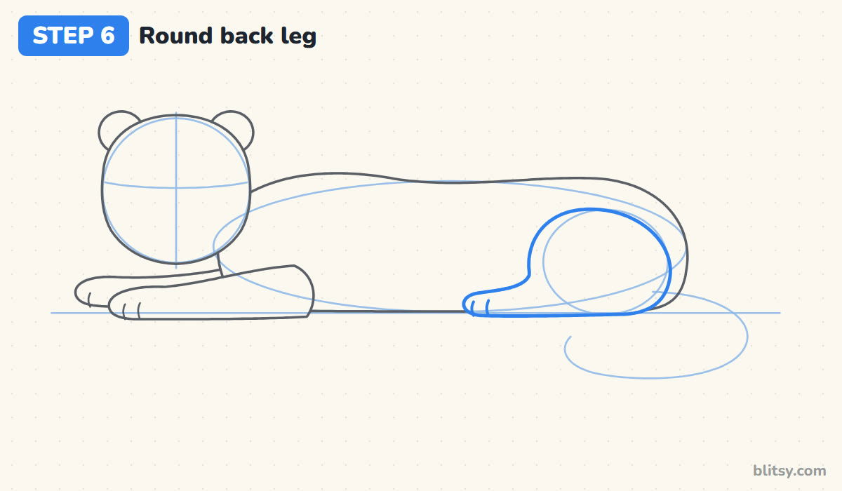 How to draw a snow leopard step by step step 6 - add the round back leg